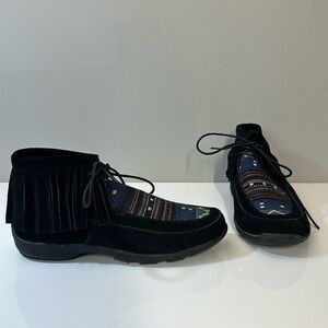 Roper Boho Serape Black Suede Fringe Ankle Bootie Size 5.5